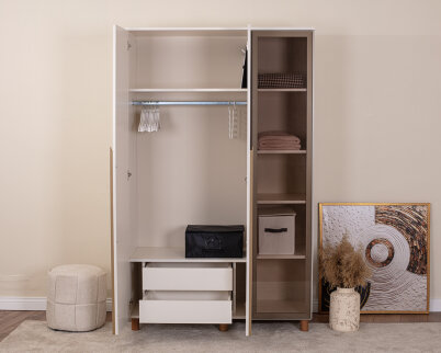 İtra 3 Kapaklı Gardırop Krem Gövde (2 Kapak Krem MDFLAM 1 Kapak Camlı) - 3