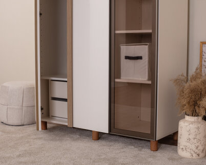 İtra 3 Kapaklı Gardırop Krem Gövde (2 Kapak Krem MDFLAM 1 Kapak Camlı) - 4