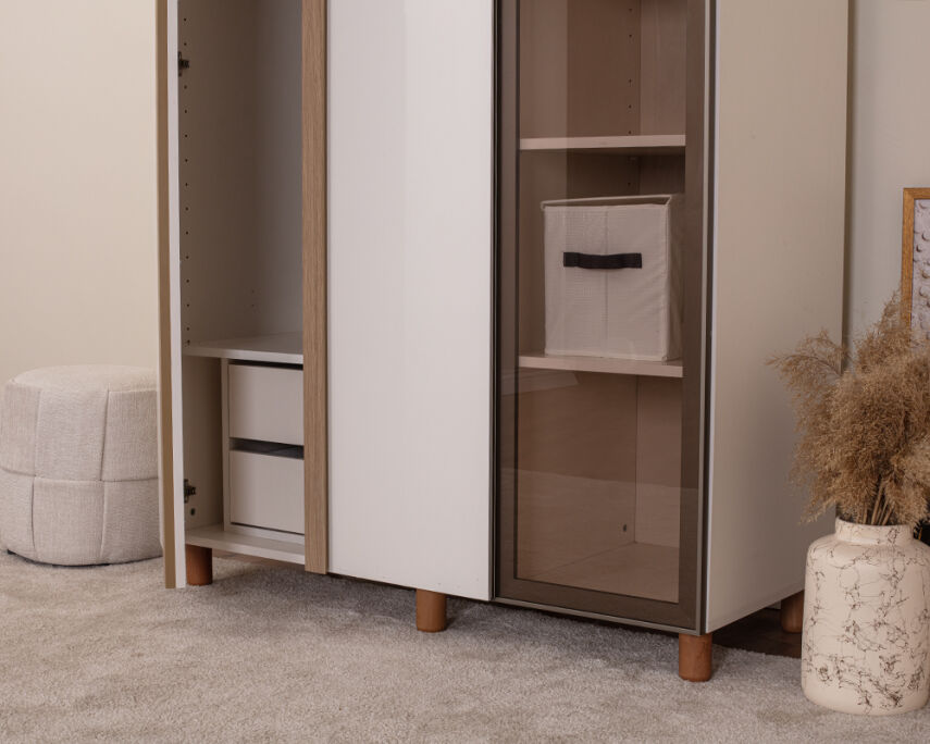 Vibe 3 Kapaklı Krem Gövde (2 Kapak Krem MDFLAM 1 Kapak Camlı) - 4