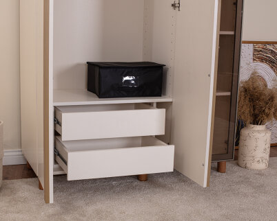 İtra 3 Kapaklı Gardırop Krem Gövde (2 Kapak Krem MDFLAM 1 Kapak Camlı) - 5