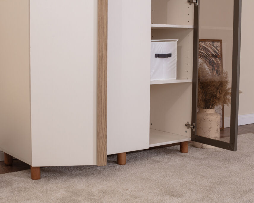 Vibe 3 Kapaklı Krem Gövde (2 Kapak Krem MDFLAM 1 Kapak Camlı) - 6