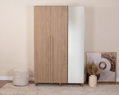 İtra 3 Kapaklı Krem Gövde (2 Kapak Meşe MDFLAM 1 Kapak Aynalı) - 2