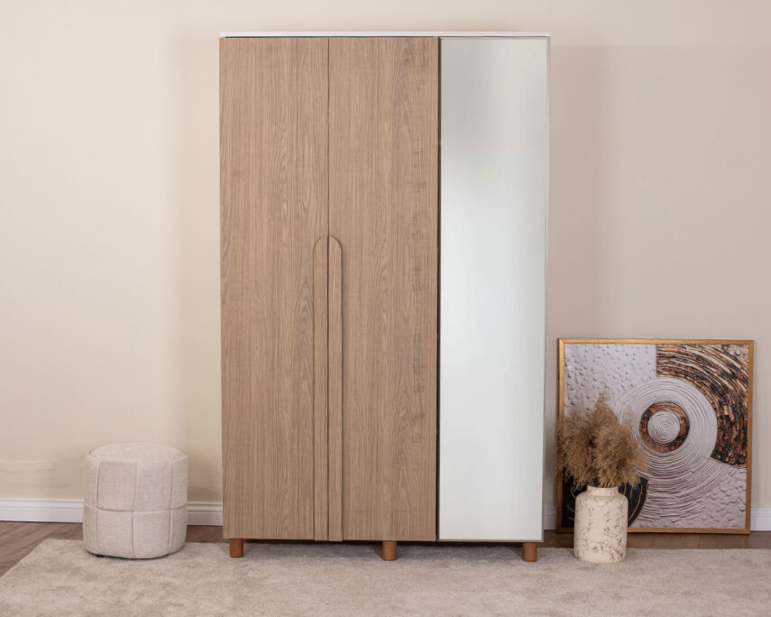 Vibe 3 Kapaklı Krem Gövde (2 Kapak Meşe MDFLAM 1 Kapak Aynalı) - 2