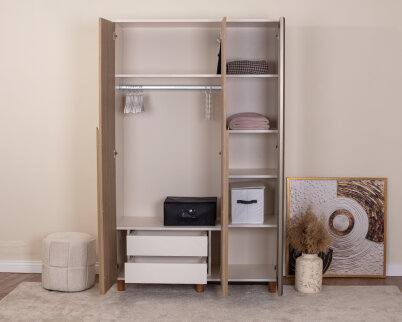 İtra 3 Kapaklı Krem Gövde (2 Kapak Meşe MDFLAM 1 Kapak Aynalı) - 3