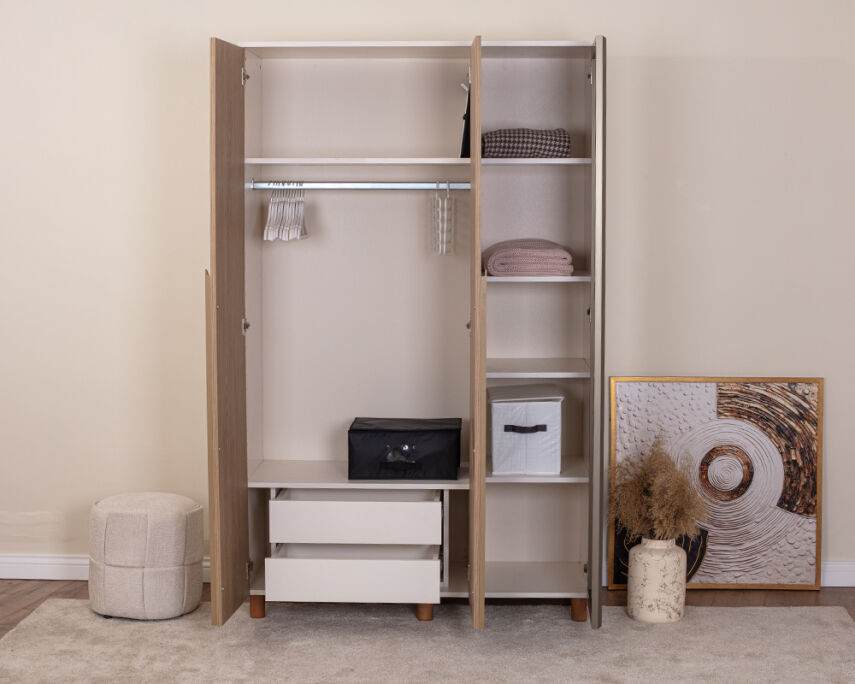 Vibe 3 Kapaklı Krem Gövde (2 Kapak Meşe MDFLAM 1 Kapak Aynalı) - 3