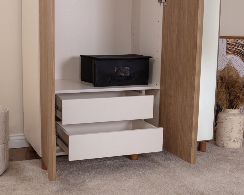 Vibe 3 Kapaklı Krem Gövde (2 Kapak Meşe MDFLAM 1 Kapak Aynalı) - 5