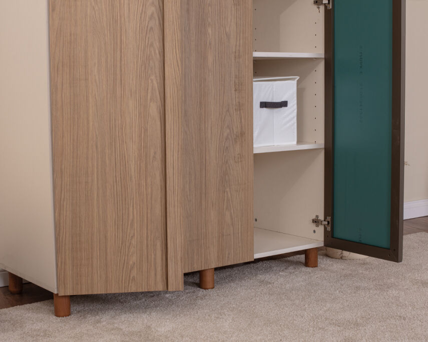 Vibe 3 Kapaklı Krem Gövde (2 Kapak Meşe MDFLAM 1 Kapak Aynalı) - 6