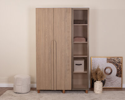 İtra 3 Kapaklı Gardırop Krem Gövde (2 Kapak Meşe MDFLAM 1 Kapak Camlı) - 2