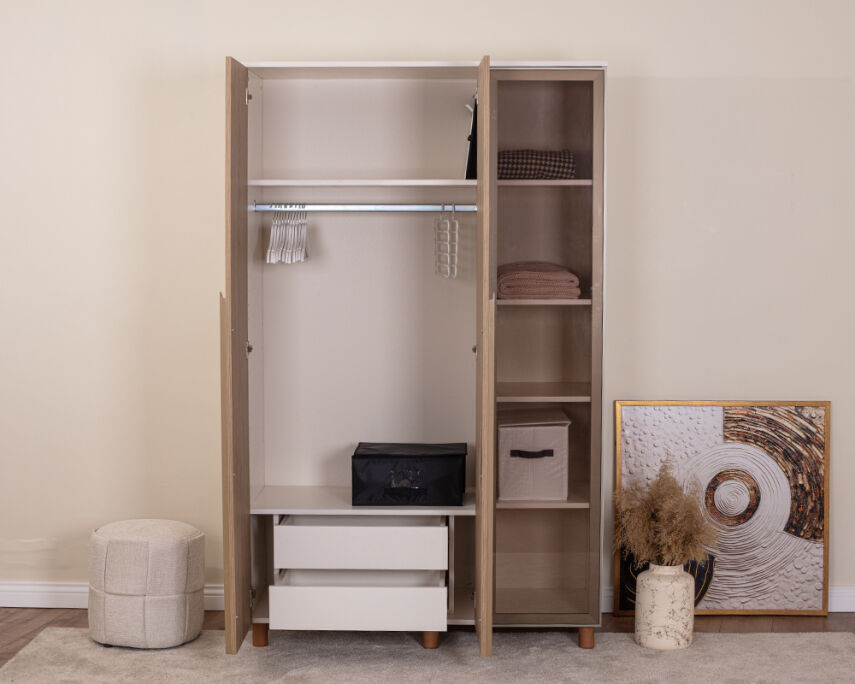 Vibe 3 Kapaklı Krem Gövde (2 Kapak Meşe MDFLAM 1 Kapak Camlı) - 3