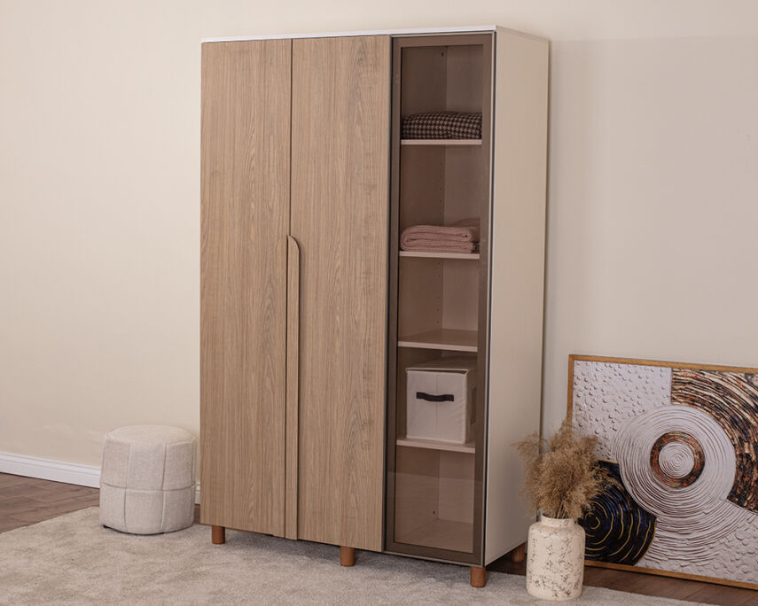 Vibe 3 Kapaklı Krem Gövde (2 Kapak Meşe MDFLAM 1 Kapak Camlı) - 1