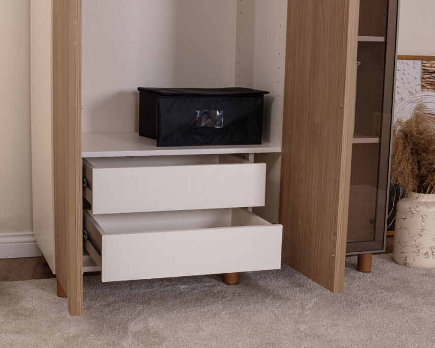 Vibe 3 Kapaklı Krem Gövde (2 Kapak Meşe MDFLAM 1 Kapak Camlı) - 5