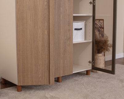 İtra 3 Kapaklı Gardırop Krem Gövde (2 Kapak Meşe MDFLAM 1 Kapak Camlı) - 6