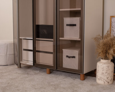 İtra 3 Kapaklı Gardırop Krem Gövde (Cam Kapak) - 4