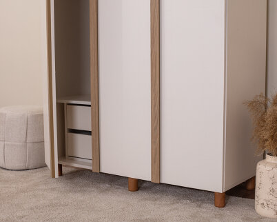 İtra 3 Kapaklı Gardırop Krem Gövde (Krem MDFLAM Kapak) - 4