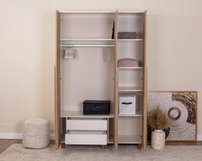 İtra 3 Kapaklı Krem Gövde (Meşe MDFLAM Kapak) - 4