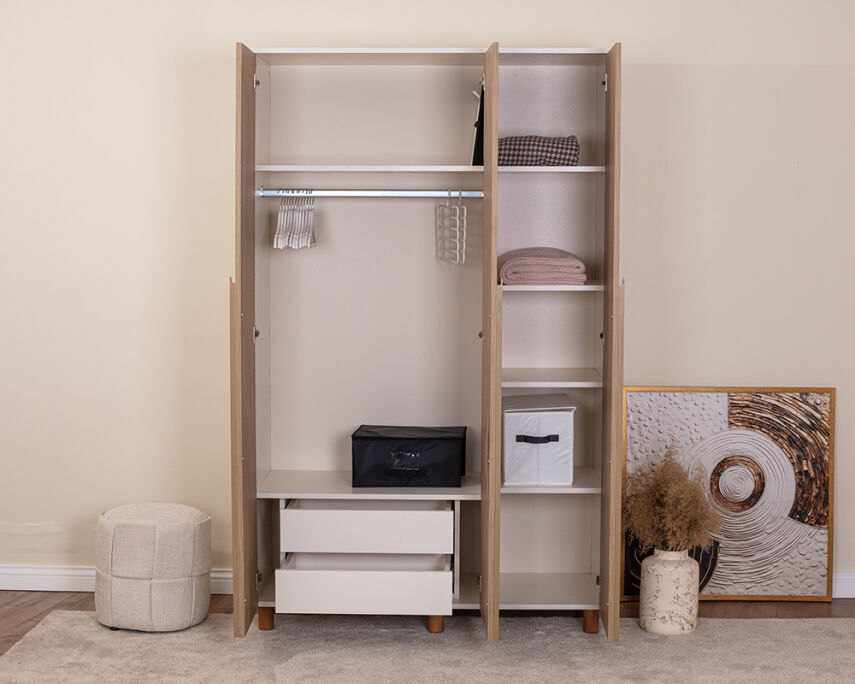 Vibe 3 Kapaklı Krem Gövde (Meşe MDFLAM Kapak) - 3