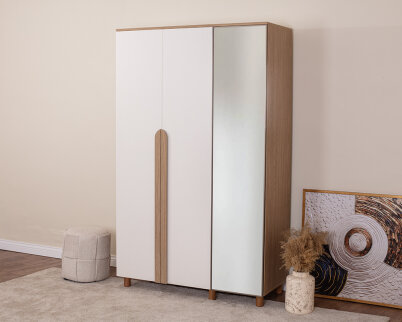 Vibe 3 Kapaklı Meşe Gövde ( 2 Kapak Krem MDFLAM 1 Kapak Aynalı) - 