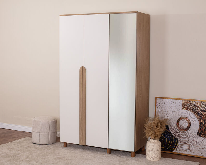 Vibe 3 Kapaklı Meşe Gövde ( 2 Kapak Krem MDFLAM 1 Kapak Aynalı) - 