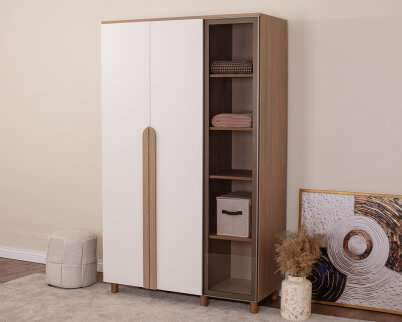 Vibe 3 Kapaklı Meşe Gövde (2 Kapak Krem MDFLAM 1 Kapak Camlı) - 