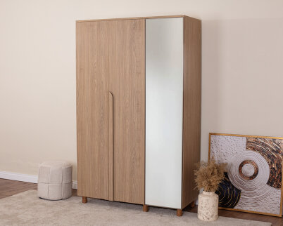 Vibe 3 Kapaklı Meşe Gövde (2 Kapak Meşe MDFLAM 1 Kapak Aynalı) - 