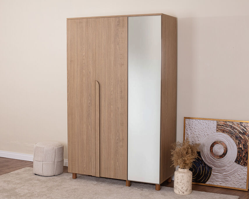 Vibe 3 Kapaklı Meşe Gövde (2 Kapak Meşe MDFLAM 1 Kapak Aynalı) - 