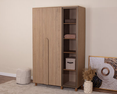 Vibe 3 Kapaklı Meşe Gövde (2 Kapak Meşe MDFLAM 1 Kapak Camlı) - 