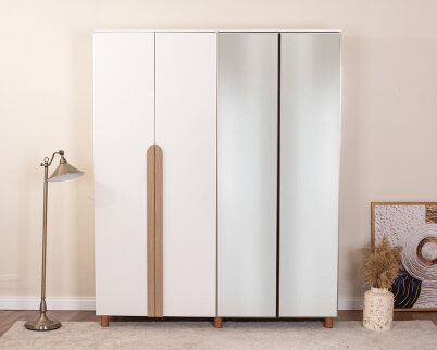 Vibe 4 Kapaklı Krem Gövde (2 Kapak Krem MDFLAM 2 Kapak Aynalı) - 