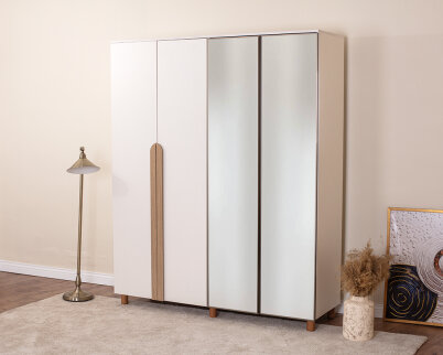 İtra 4 Kapaklı Krem Gövde (2 Kapak Krem MDFLAM 2 Kapak Aynalı) - 2