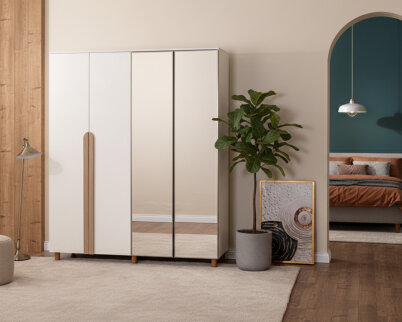 İtra 4 Kapaklı Krem Gövde (2 Kapak Krem MDFLAM 2 Kapak Aynalı) - 