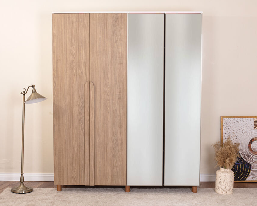 Vibe 4 Kapaklı Krem Gövde (2 Kapak Meşe MDFLAM 2 Kapak Aynalı) - 