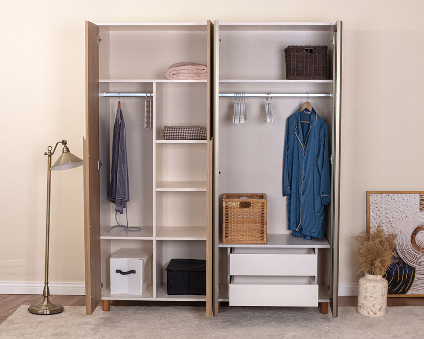 Vibe 4 Kapaklı Krem Gövde (2 Kapak Meşe MDFLAM 2 Kapak Aynalı) - 3