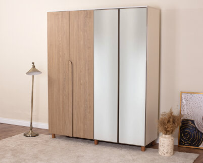 İtra 4 Kapaklı Krem Gövde (2 Kapak Meşe MDFLAM 2 Kapak Aynalı) - 2