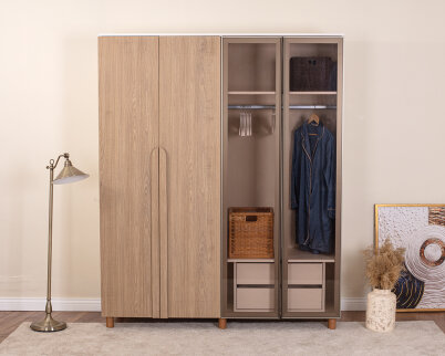 	 Vibe 4 Kapaklı Krem Gövde (2 Kapak Meşe MDFLAM 2 Kapak Camlı) - 