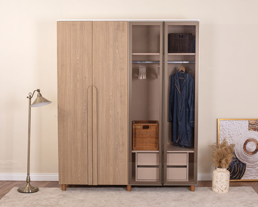 	 Vibe 4 Kapaklı Krem Gövde (2 Kapak Meşe MDFLAM 2 Kapak Camlı) - 1