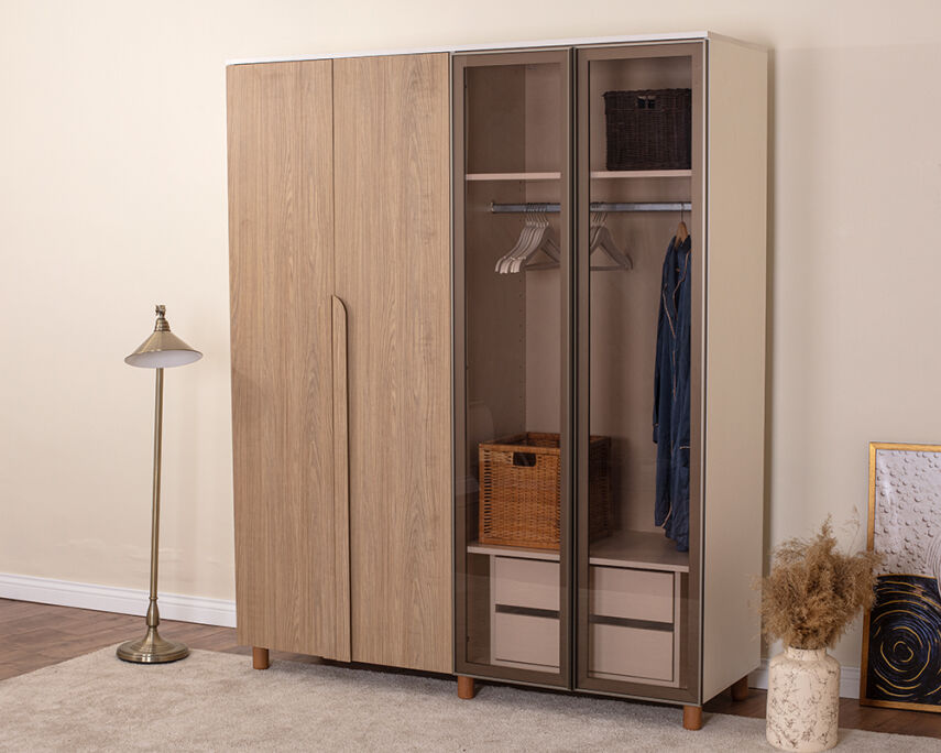 	 Vibe 4 Kapaklı Krem Gövde (2 Kapak Meşe MDFLAM 2 Kapak Camlı) - 2