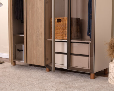  İtra 4 Kapaklı Gardırop Krem Gövde (2 Kapak Meşe MDFLAM 2 Kapak Camlı) - 4