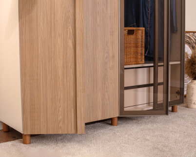  İtra 4 Kapaklı Gardırop Krem Gövde (2 Kapak Meşe MDFLAM 2 Kapak Camlı) - 6