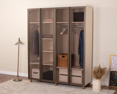 İtra 4 Kapaklı Gardırop Krem Gövde (Cam Kapak) - 2