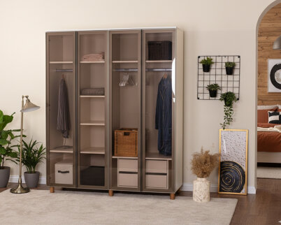 İtra 4 Kapaklı Gardırop Krem Gövde (Cam Kapak) - 