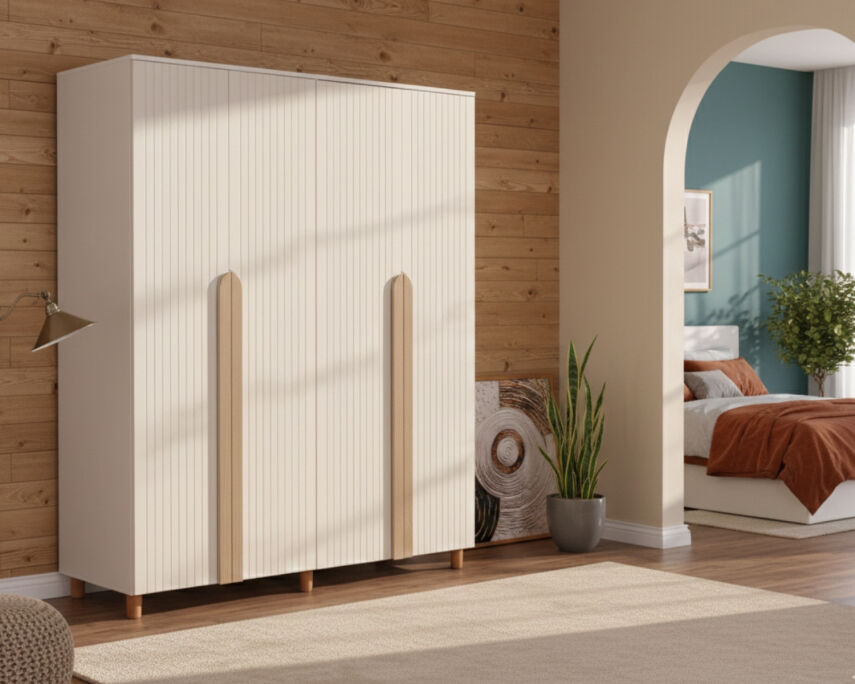 İtra 4 Kapaklı Gardırop Krem Gövde (Krem Lake Kapak) - 1