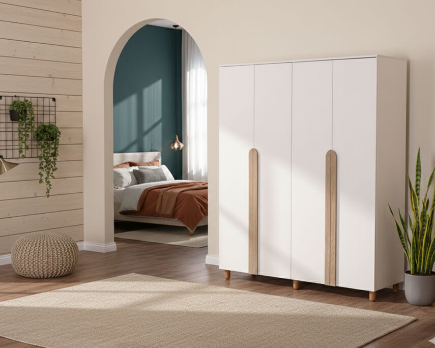 İtra 4 Kapaklı Gardırop Krem Gövde (Krem MDFLAM Kapak) - 1