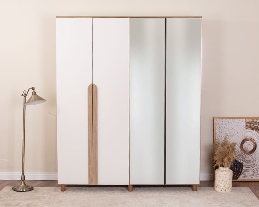 Vibe 4 Kapaklı Meşe Gövde (2 Kapak Krem MDFLAM 2 Kapak Aynalı) - 