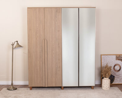 Vibe 4 Kapaklı Meşe Gövde (2 Kapak Meşe MDFLAM 2 Kapak Aynalı) - 