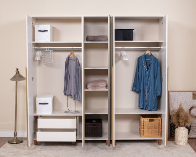 İtra 5 Kapaklı Gardırop Krem Gövde (4 Kapak Krem Lake 1 Kapak Aynalı) - 3