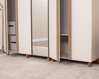 İtra 5 Kapaklı Gardırop Krem Gövde (4 Kapak Krem Lake 1 Kapak Aynalı) - 4