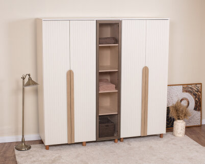 İtra 5 Kapaklı Gardırop Krem Gövde (4 Kapak Krem Lake 1 Kapak Camlı) - 2