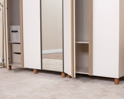 İtra 5 Kapaklı Gardırop Krem Gövde (4 Kapak Krem MDFLAM 1 Kapak Aynalı) - 4