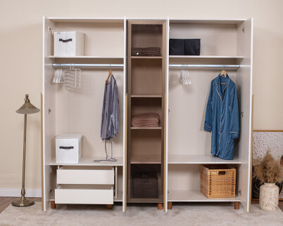 İtra 5 Kapaklı Gardırop Krem Gövde (4 Kapak Krem MDFLAM 1 Kapak Camlı) - 3