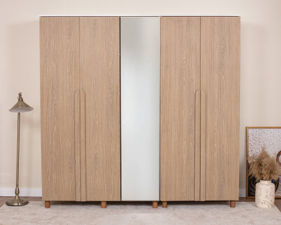 Vibe 5 Kapaklı Krem Gövde (4 Kapak Meşe MDFLAM 1 Kapak Aynalı) - 