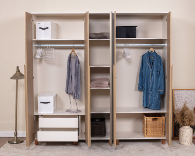 İtra 5 Kapaklı Gardırop Krem Gövde (4 Kapak Meşe MDFLAM 1 Kapak Aynalı) - 3